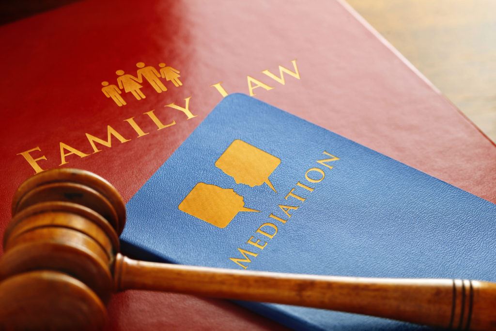 Photograph of a family law book and mediation guide.