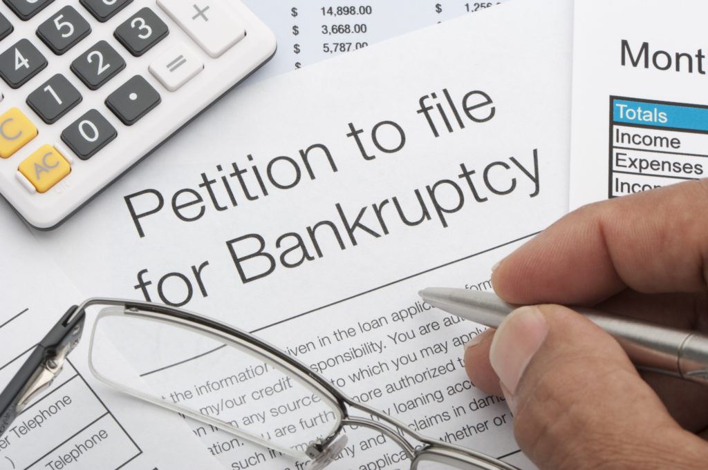 Photograph of a petition to file bankruptcy