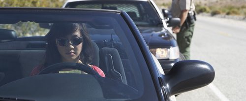 woman who was pulled over sitting in car